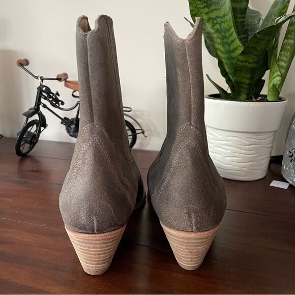 FREE PEOPLE New Frontier Chelsea Leather Boots Washed Taupe Pointed Toe 7.5 NEW! - Picture 6 of 9